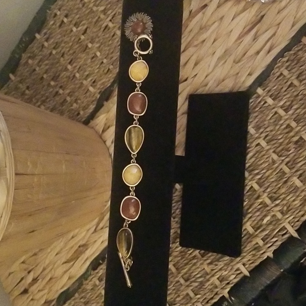 Women's Lucky Brand Bracelet;  Goldtone with Copper Brown and Gold 9"